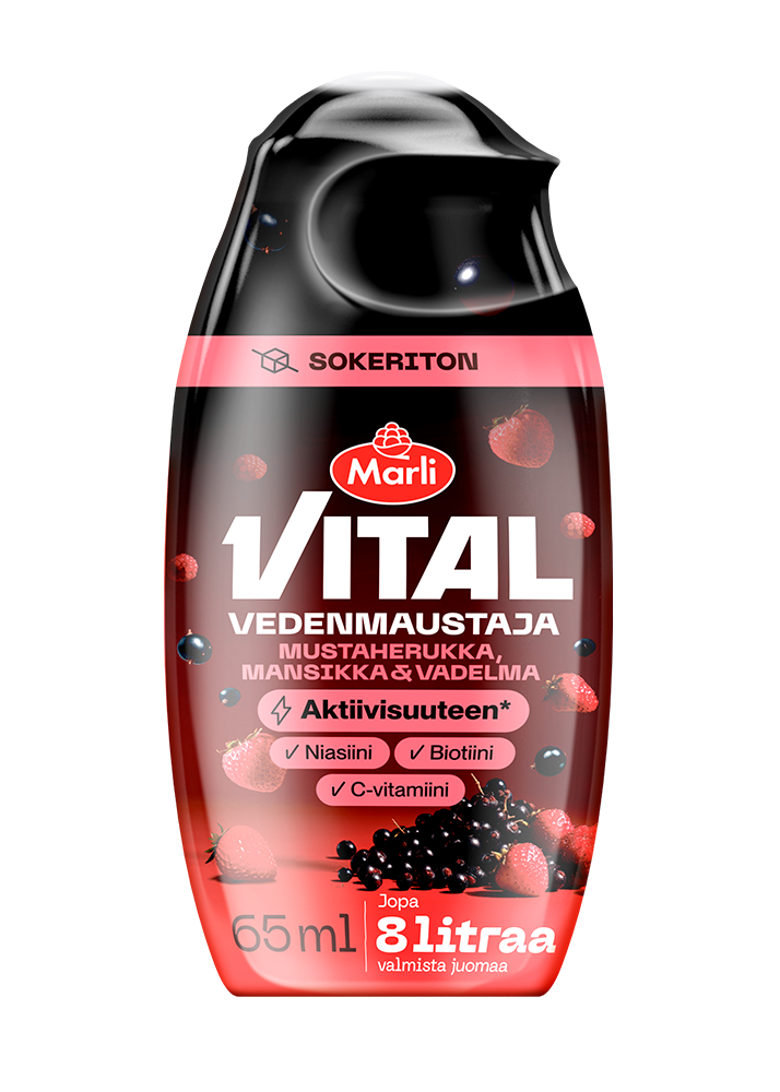 Marli Vital Vedenmaustaja Mustaherukka, mansikka & vadelma 65&nbsp;ml +&nbsp;niasiini, biotiini & C-vitamiini