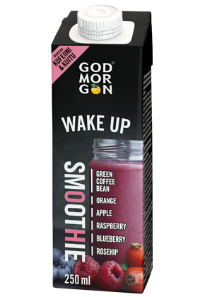 God Morgon Wake Up smoothie vihreä kahvipapu-kaura-vadelma-ruusunmarja-mustikka 250 ml