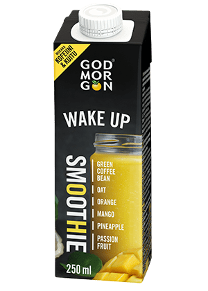 God Morgon Wake Up smoothie vihreä kahvipapu-kaura-appelsiini-mango-ananas-passionhedelmä 250 ml